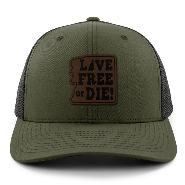 Live Free or Die Leather Patch Classic Snapback Trucker Cheap