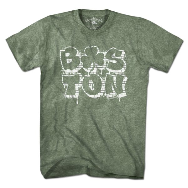 Boston Shamrock Stacked Graffiti T-Shirt For Sale