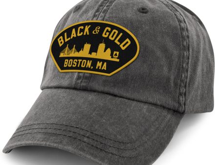 Black & Gold Boston Naval Patch Washed Dad Hat Fashion