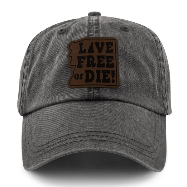 Live Free or Die Leather Patch Washed Dad Hat Online Sale