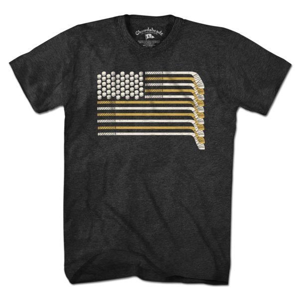 Black & Gold Boston Hockey Flag T-Shirt For Discount