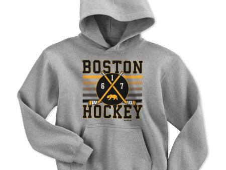 Boston Hockey Crossed Sticks Youth Hoodie Sale