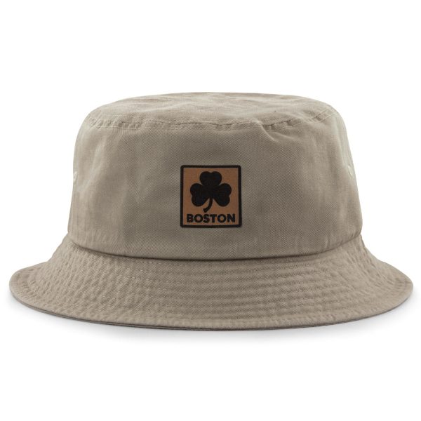 Boston Shamrock Leather Patch Bucket Hat Hot on Sale