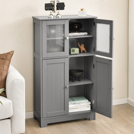 Bathroom Floor Storage Locker Kitchen Cabinet with Doors and Adjustable Shelf-Gray Cheap