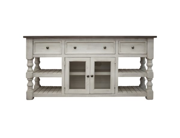 60  Ivory Solid Wood Open shelving Distressed TV Stand For Discount