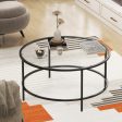 35.5 Inch Round Coffee Table with Tempered Glass Tabletop-Black Fashion