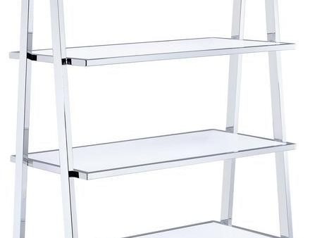 71  White and Silver Metal and Glass Five Tier Ladder Bookcase Supply