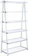 71  White and Silver Metal and Glass Five Tier Ladder Bookcase Supply