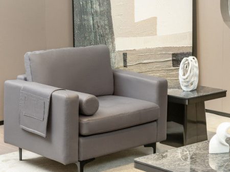 Modern Single Sofa with Cushion Bolster and Side Storage Pocket Supply