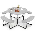 8-Person Outdoor Picnic Table and Bench Set with Umbrella Hole-Gray Supply