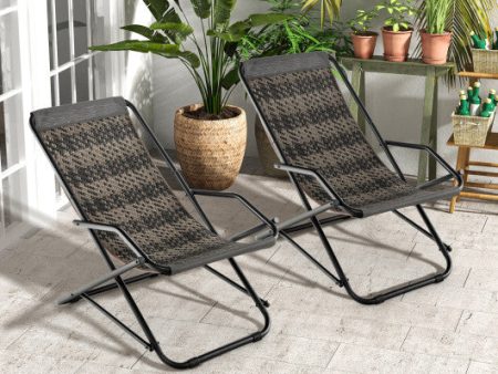 Outdoor Patio PE Wicker Rocking Chair with Armrests and Metal Frame-Gray For Cheap