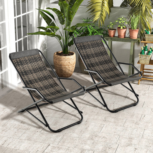 Outdoor Patio PE Wicker Rocking Chair with Armrests and Metal Frame-Gray For Cheap