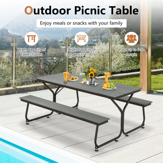 6 Feet Outdoor Picnic Table Bench Set for 6-8 People-Gray Hot on Sale