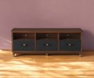 61  Brown and Black Solid Wood Open Shelving TV Stand Supply