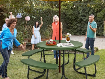 8-Person Outdoor Picnic Table and Bench Set with Umbrella Hole-Green Online