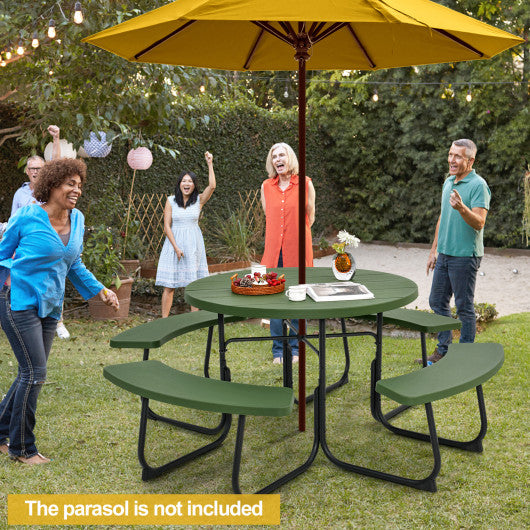 8-Person Outdoor Picnic Table and Bench Set with Umbrella Hole-Green Online