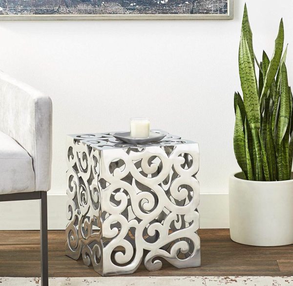 17  Silver Aluminum Square End Table Hot on Sale