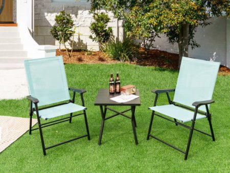 2 Set of Patio Dining Chair with Armrests and Metal Frame-Light Green Discount