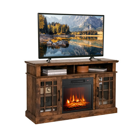 48 Inch Electric Fireplace TV Stand with Cabinets for TVs Up to 55 Inch-Brown Online Hot Sale