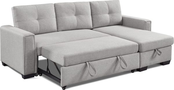 92  Light Gray Polyester Blend Convertible Futon Sleeper Sofa With Black Legs Online