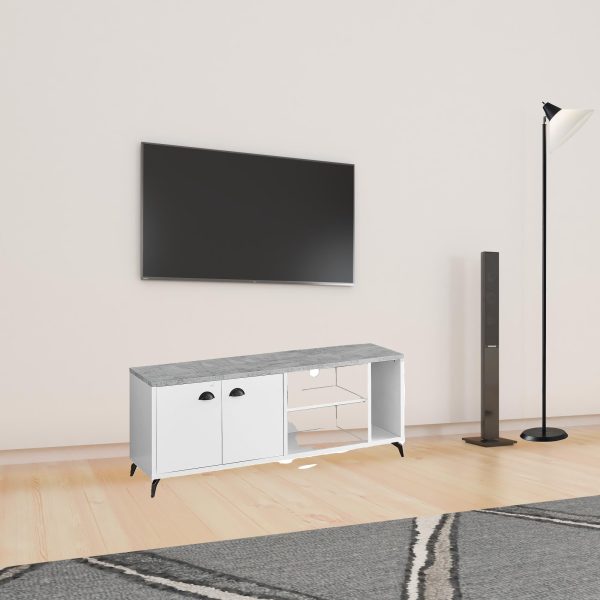 60  White Cabinet Enclosed Storage TV Stand For Sale