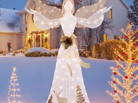 5 Feet Pre-lit 3D Glittered Christmas Angel with 100 Warm White Lights Sale