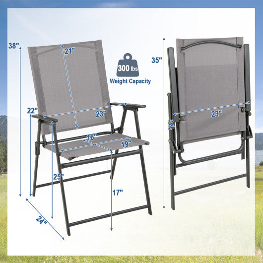 2 Pieces Patio Folding Chairs with Armrests for Deck Garden Yard-Gray Sale