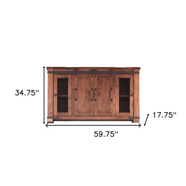 60  Brown Solid Wood Cabinet Enclosed Storage Distressed TV Stand Sale