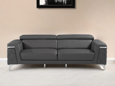 89  Dark Gray Italian Leather Sofa With Silver Legs For Discount