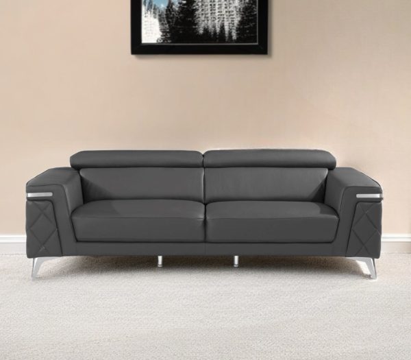 89  Dark Gray Italian Leather Sofa With Silver Legs For Discount