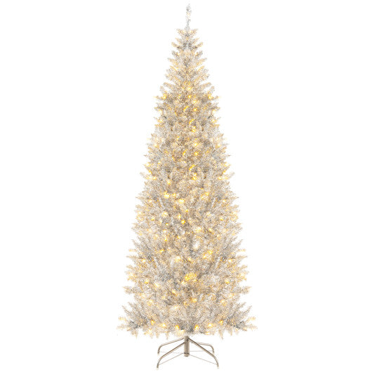 6 7 FT Pre-Lit Artificial Silver Tinsel Xmas Tree with 790 Branch Tips and 300 LED Lights-7 ft Fashion