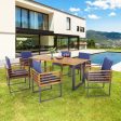 7 Pieces Patio Acacia Wood Dining Chair and Table Set for Backyard and Poolside-Navy Supply