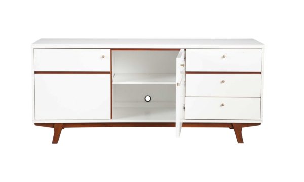 65  White Mahogany Solids And Veneer Cabinet Enclosed Storage TV Stand Hot on Sale