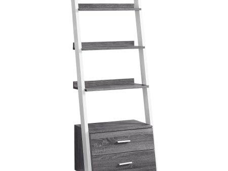 69  Gray and White Wood Ladder Bookcase With Two drawers Online Sale