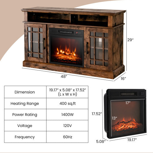 48 Inch Electric Fireplace TV Stand with Cabinets for TVs Up to 55 Inch-Brown Online Hot Sale