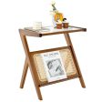 Boho End Table with Magazine Rack and Tempered Glass Top-Walnut Supply