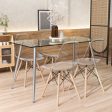 5 Pieces Rectangle Dining Table Set with 51 Inch Glass Tabletop-Gray Discount