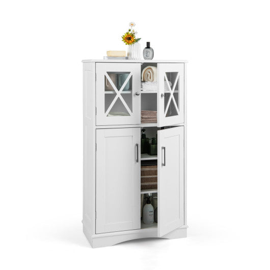 4 Doors Freeestanding Bathroom Floor Cabinet with Adjustable Shelves-White For Cheap