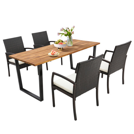 5 Pieces Patio Rattan Dining Set with Umbrella Hole and Seat Cushions Sale