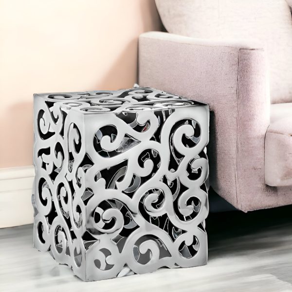 17  Silver Aluminum Square End Table Hot on Sale