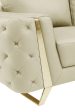 90  Beige Italian Leather Sofa With Gold Legs For Cheap