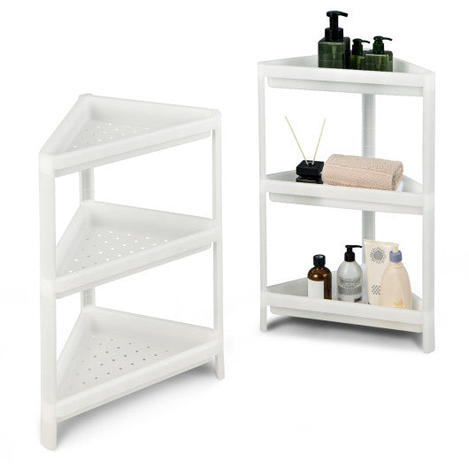 2 Pack 3-Tier Detachable Floor Corner Shower Shelf with Drainage Holes-White Sale