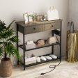 Narrow Console Table with 2 Drawers and 2 Metal Mesh Shelves-Gray For Sale