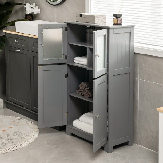 Bathroom Floor Storage Locker Kitchen Cabinet with Doors and Adjustable Shelf-Gray Cheap