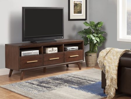 64  Brown Mahogany Solid Wood Open Shelving TV Stand For Sale