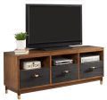 61  Brown and Black Solid Wood Open Shelving TV Stand Supply