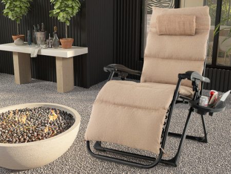 Adjustable Metal Zero Gravity Lounge Chair with Removable Cushion and Cup Holder Tray-Beige Sale