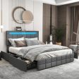 Upholstered LED Bed Frame with Headboard and 4 Drawers-Full Size Supply