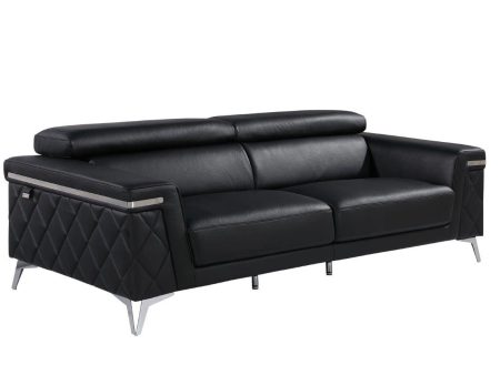 89  Black Italian Leather Sofa With Silver Legs Online now