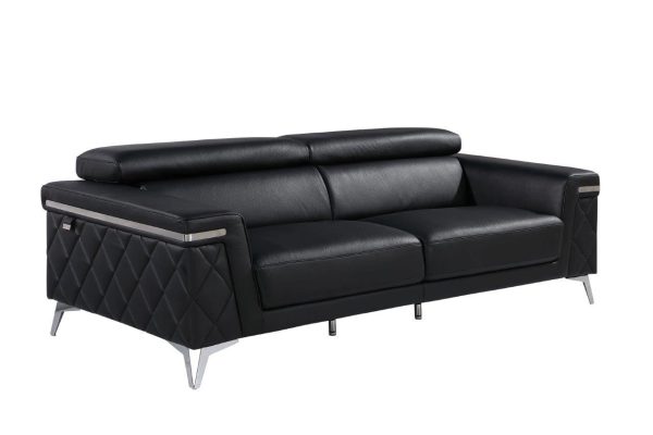 89  Black Italian Leather Sofa With Silver Legs Online now